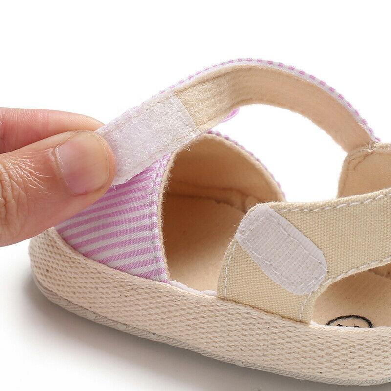 Newborn Infant Baby Summer Shoes Soft Crib Shoes Infants Anti-slip  Striped Bowknot Pre Walker Sandals - LittleLullabyLoft