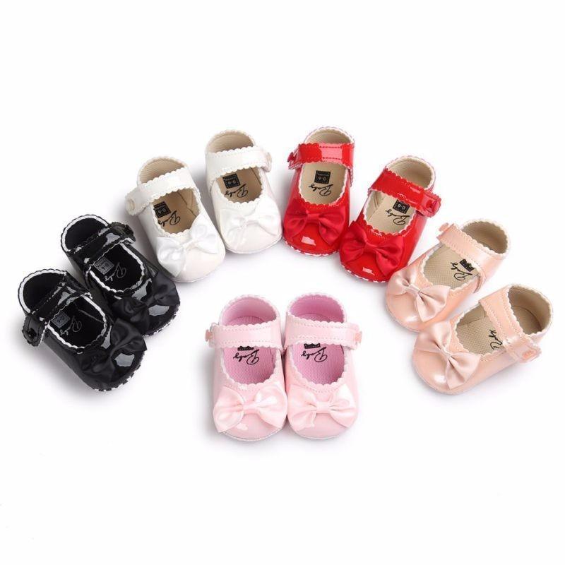 Red Princess Baby Girl Shoes Newborns Butterfly-knot PU Leather Shoes Infants Crib Soft Fashion Footwear Shoes - LittleLullabyLoft
