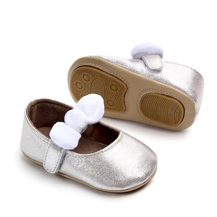 Baby Shoes Infant Girl First Walkers Bowknot Soft Rubber Sole Newborn Pre Walkers Shine Stylish Shoes - LittleLullabyLoft