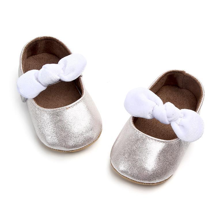 Baby Shoes Infant Girl First Walkers Bowknot Soft Rubber Sole Newborn Pre Walkers Shine Stylish Shoes - LittleLullabyLoft