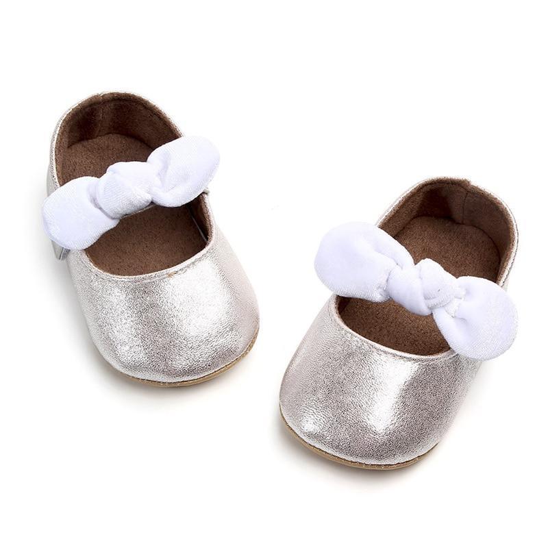 Baby Shoes Infant Girl First Walkers Bowknot Soft Rubber Sole Newborn Pre Walkers Shine Stylish Shoes - LittleLullabyLoft