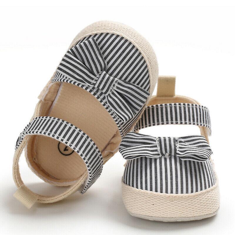 Newborn Infant Baby Summer Shoes Soft Crib Shoes Infants Anti-slip  Striped Bowknot Pre Walker Sandals - LittleLullabyLoft