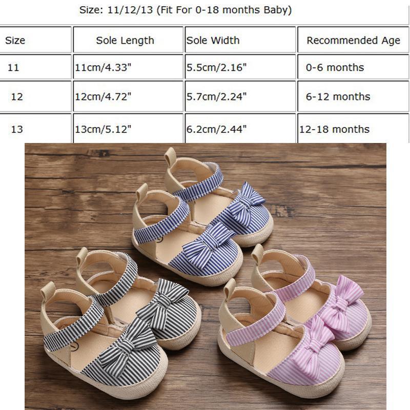 Newborn Infant Baby Summer Shoes Soft Crib Shoes Infants Anti-slip  Striped Bowknot Pre Walker Sandals - LittleLullabyLoft