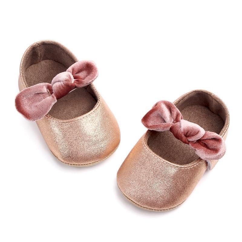 Baby Shoes Infant Girl First Walkers Bowknot Soft Rubber Sole Newborn Pre Walkers Shine Stylish Shoes - LittleLullabyLoft