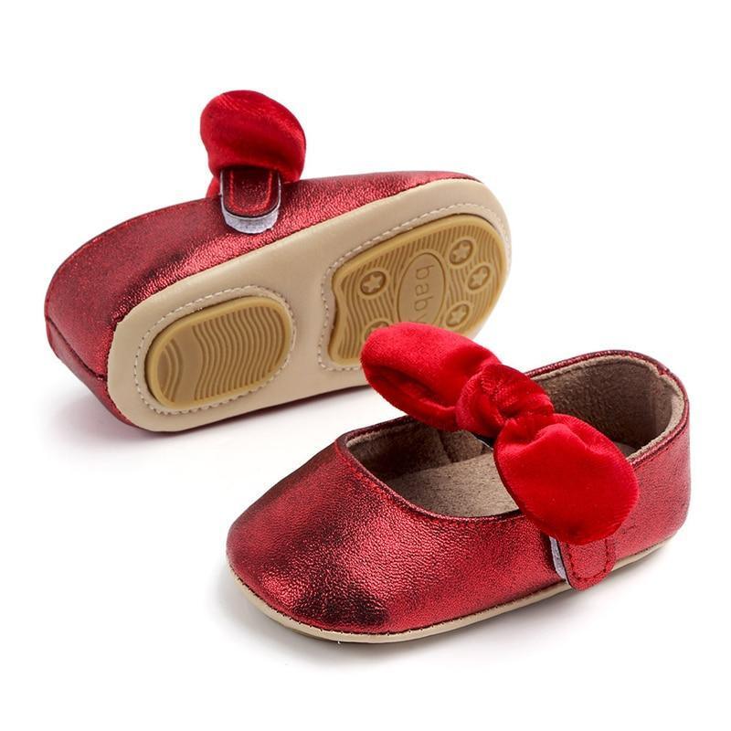Baby Shoes Infant Girl First Walkers Bowknot Soft Rubber Sole Newborn Pre Walkers Shine Stylish Shoes - LittleLullabyLoft