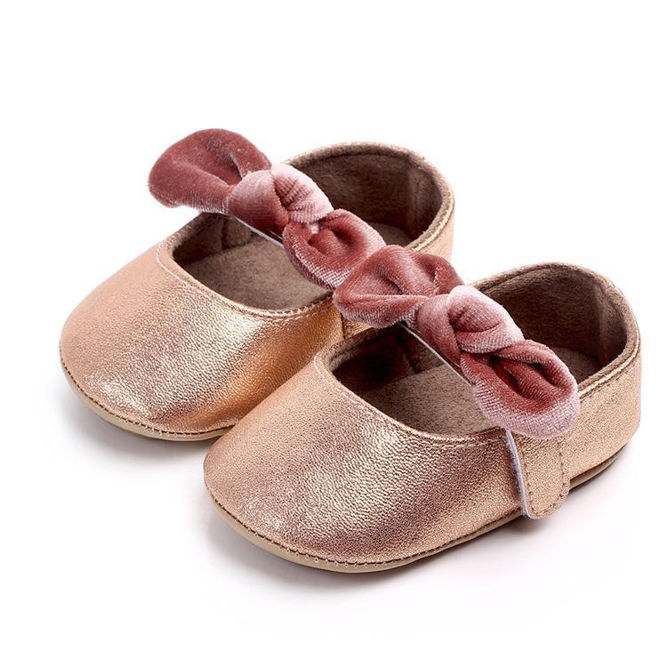 Baby Shoes Infant Girl First Walkers Bowknot Soft Rubber Sole Newborn Pre Walkers Shine Stylish Shoes - LittleLullabyLoft