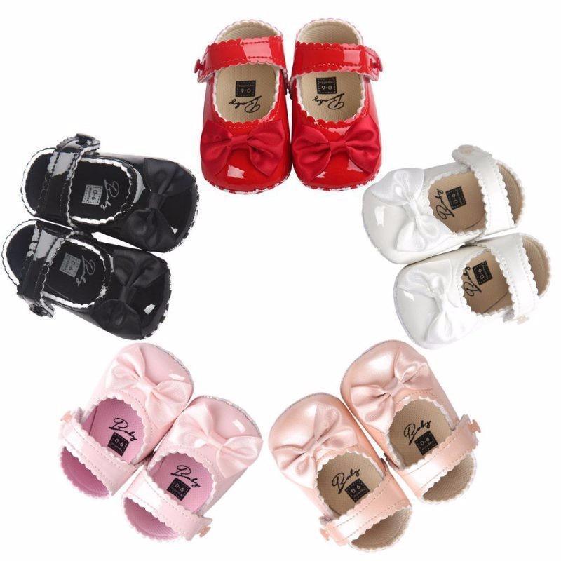Red Princess Baby Girl Shoes Newborns Butterfly-knot PU Leather Shoes Infants Crib Soft Fashion Footwear Shoes - LittleLullabyLoft
