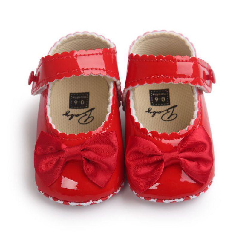 Red Princess Baby Girl Shoes Newborns Butterfly-knot PU Leather Shoes Infants Crib Soft Fashion Footwear Shoes - LittleLullabyLoft