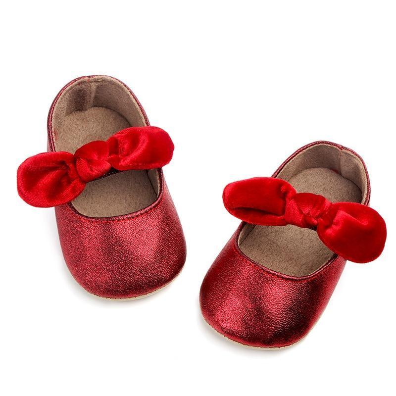 Baby Shoes Infant Girl First Walkers Bowknot Soft Rubber Sole Newborn Pre Walkers Shine Stylish Shoes - LittleLullabyLoft