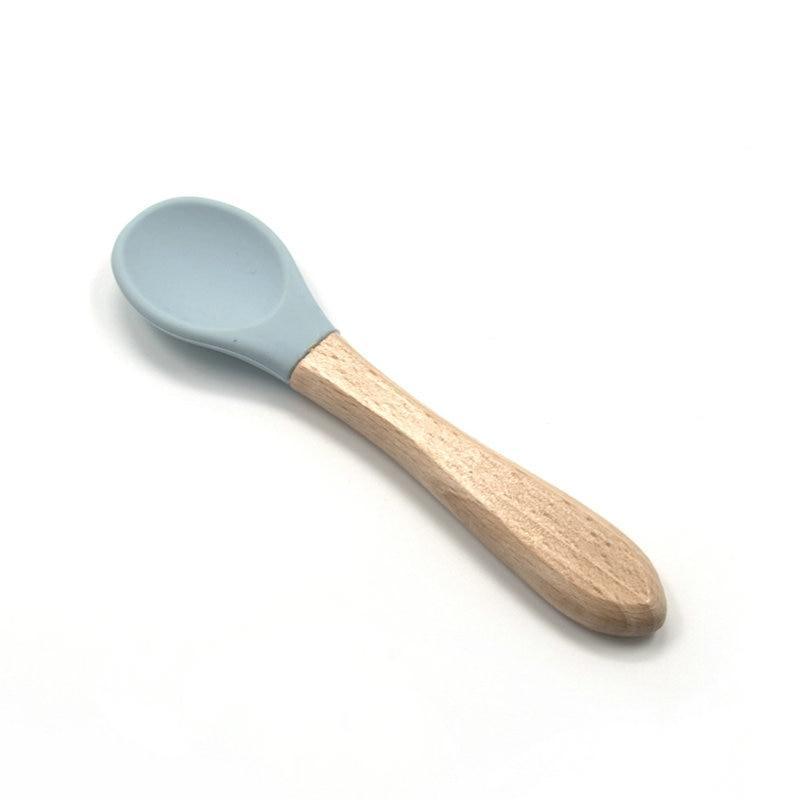 2PCS  Bamboo Training Spoons Organic Soft Baby Feeding Silicone Tip Spoon Scoop Easy Grip Handle Toddlers Infant Gifts For Parents And Baby Boys Or Girls - LittleLullabyLoft