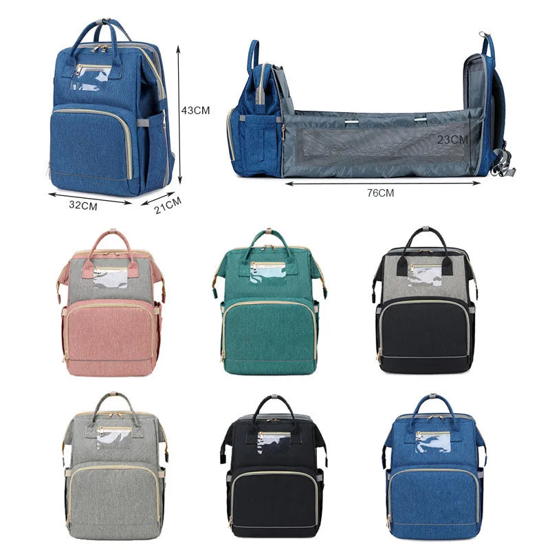 USB Diaper Backpack with Foldable Baby Bed Changing Mat
