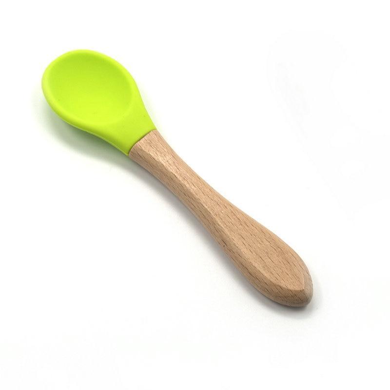 2PCS  Bamboo Training Spoons Organic Soft Baby Feeding Silicone Tip Spoon Scoop Easy Grip Handle Toddlers Infant Gifts For Parents And Baby Boys Or Girls - LittleLullabyLoft