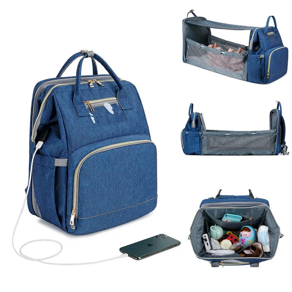 USB Diaper Backpack with Foldable Baby Bed Changing Mat