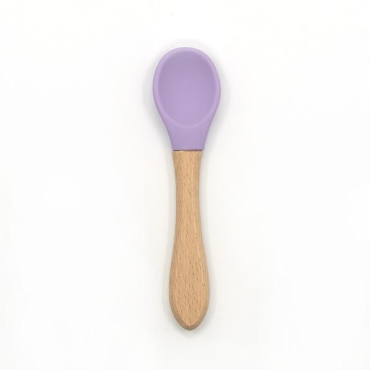 2PCS  Bamboo Training Spoons Organic Soft Baby Feeding Silicone Tip Spoon Scoop Easy Grip Handle Toddlers Infant Gifts For Parents And Baby Boys Or Girls - LittleLullabyLoft