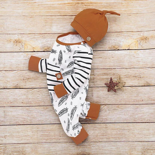 Newborn Baby Clothes Feather Rompers Tops Striped Pants Clothes Outfits Set For Girls And Boys - LittleLullabyLoft