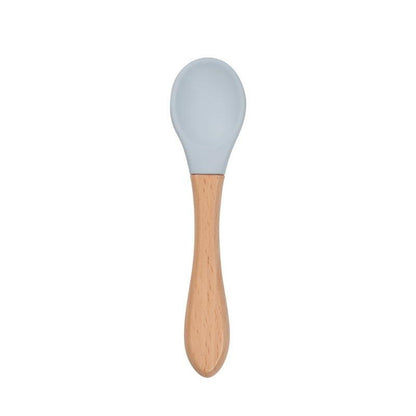 2PCS  Bamboo Training Spoons Organic Soft Baby Feeding Silicone Tip Spoon Scoop Easy Grip Handle Toddlers Infant Gifts For Parents And Baby Boys Or Girls - LittleLullabyLoft