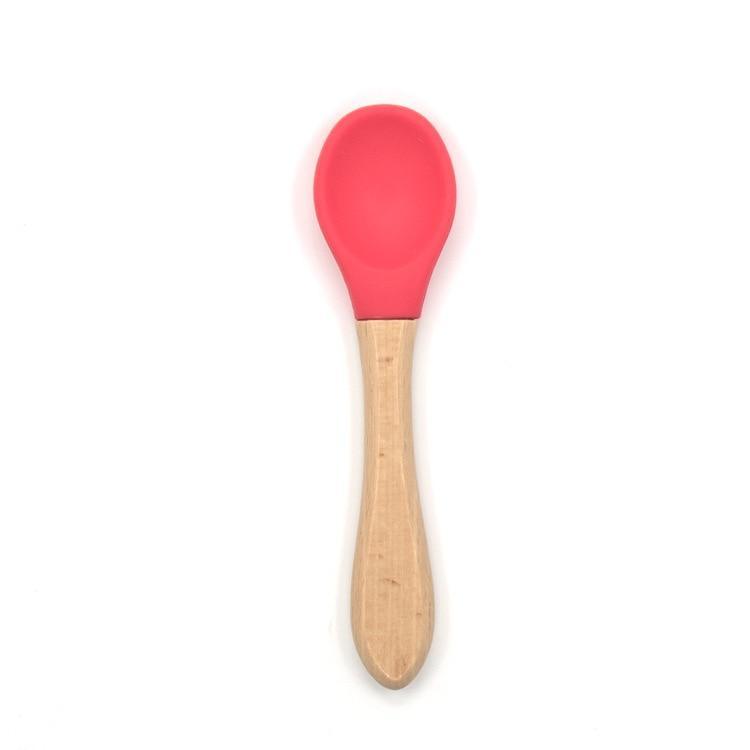 2PCS  Bamboo Training Spoons Organic Soft Baby Feeding Silicone Tip Spoon Scoop Easy Grip Handle Toddlers Infant Gifts For Parents And Baby Boys Or Girls - LittleLullabyLoft