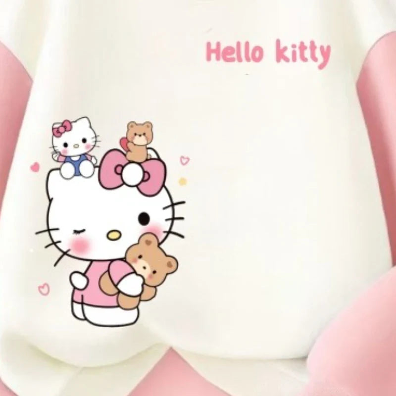 Sanrio Autumn Baby Girls Clothes Set Kid Hello Kitty Printed Sweatshirts Pullover Top & Pants 2pcs Children Patchwork Tracksuit