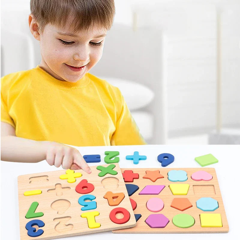 Kids Alphabetic Arithmetic Number Geometric Shapes Wooden Puzzle Montessori Preschool Learning Educational Game Toy for Children - LittleLullabyLoft
