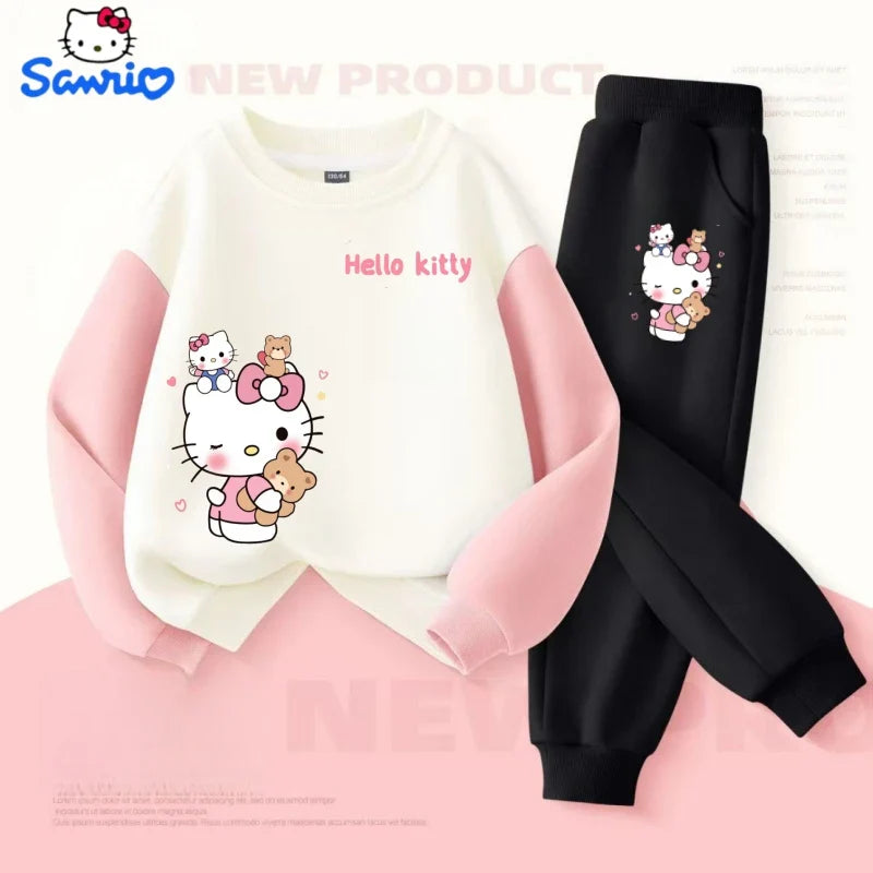 Sanrio Autumn Baby Girls Clothes Set Kid Hello Kitty Printed Sweatshirts Pullover Top & Pants 2pcs Children Patchwork Tracksuit - LittleLullabyLoft