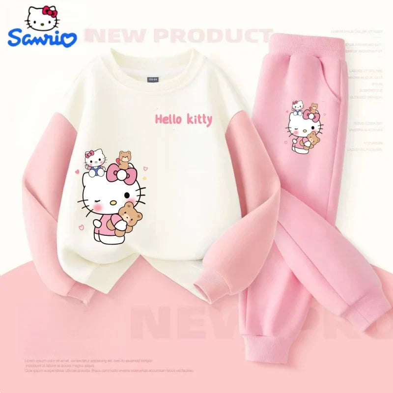Sanrio Autumn Baby Girls Clothes Set Kid Hello Kitty Printed Sweatshirts Pullover Top & Pants 2pcs Children Patchwork Tracksuit - LittleLullabyLoft