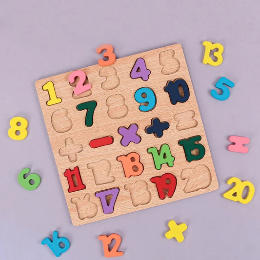Kids Alphabetic Arithmetic Number Geometric Shapes Wooden Puzzle Montessori Preschool Learning Educational Game Toy for Children - LittleLullabyLoft