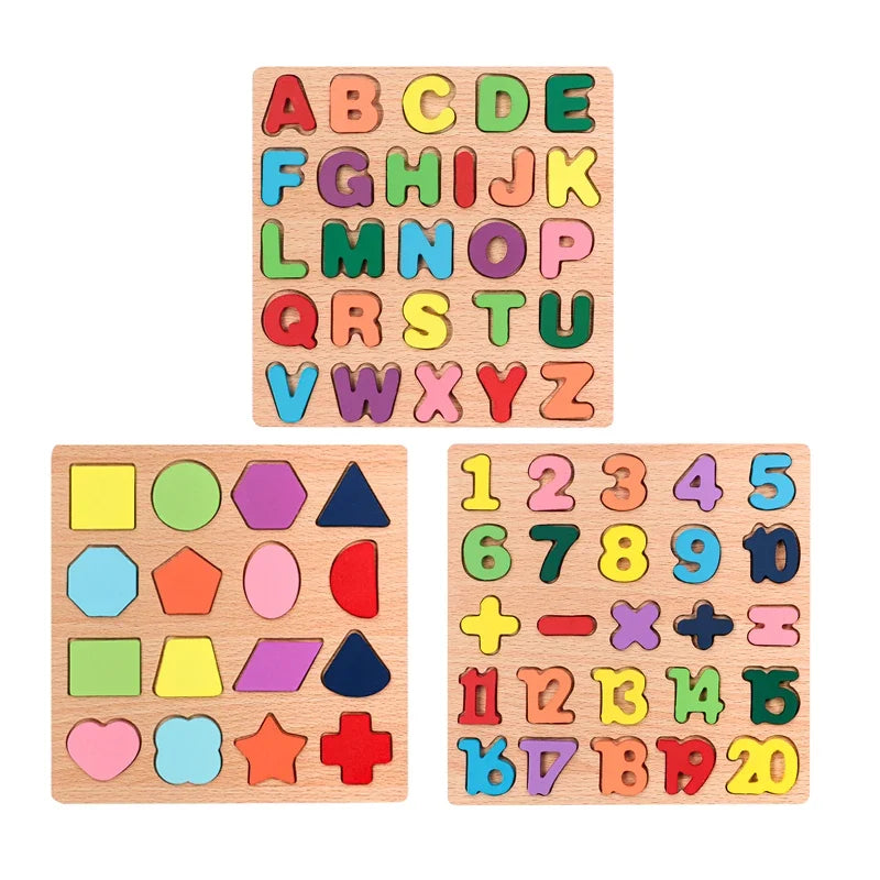 Kids Alphabetic Arithmetic Number Geometric Shapes Wooden Puzzle Montessori Preschool Learning Educational Game Toy for Children - LittleLullabyLoft