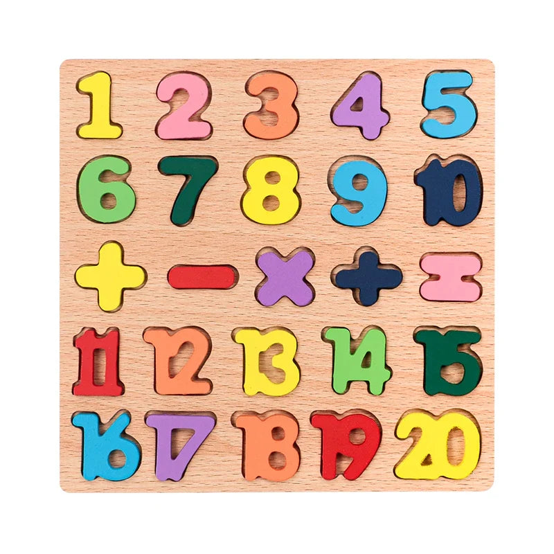 Kids Alphabetic Arithmetic Number Geometric Shapes Wooden Puzzle Montessori Preschool Learning Educational Game Toy for Children - LittleLullabyLoft
