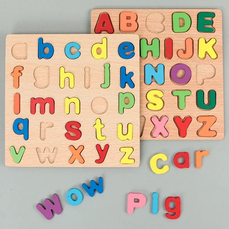 Kids Alphabetic Arithmetic Number Geometric Shapes Wooden Puzzle Montessori Preschool Learning Educational Game Toy for Children - LittleLullabyLoft