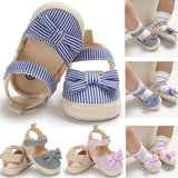 Newborn Infant Baby Summer Shoes Soft Crib Shoes Infants Anti-slip  Striped Bowknot Pre Walker Sandals - LittleLullabyLoft