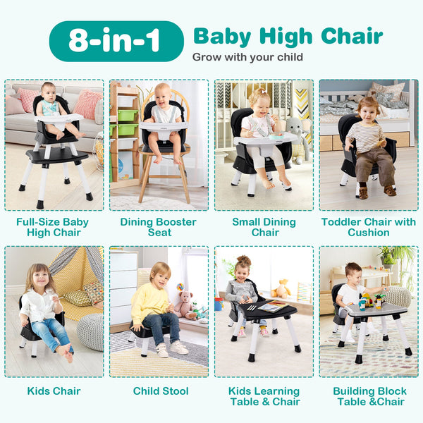 6-in-1 Convertible Baby High Chair with Removable Tray