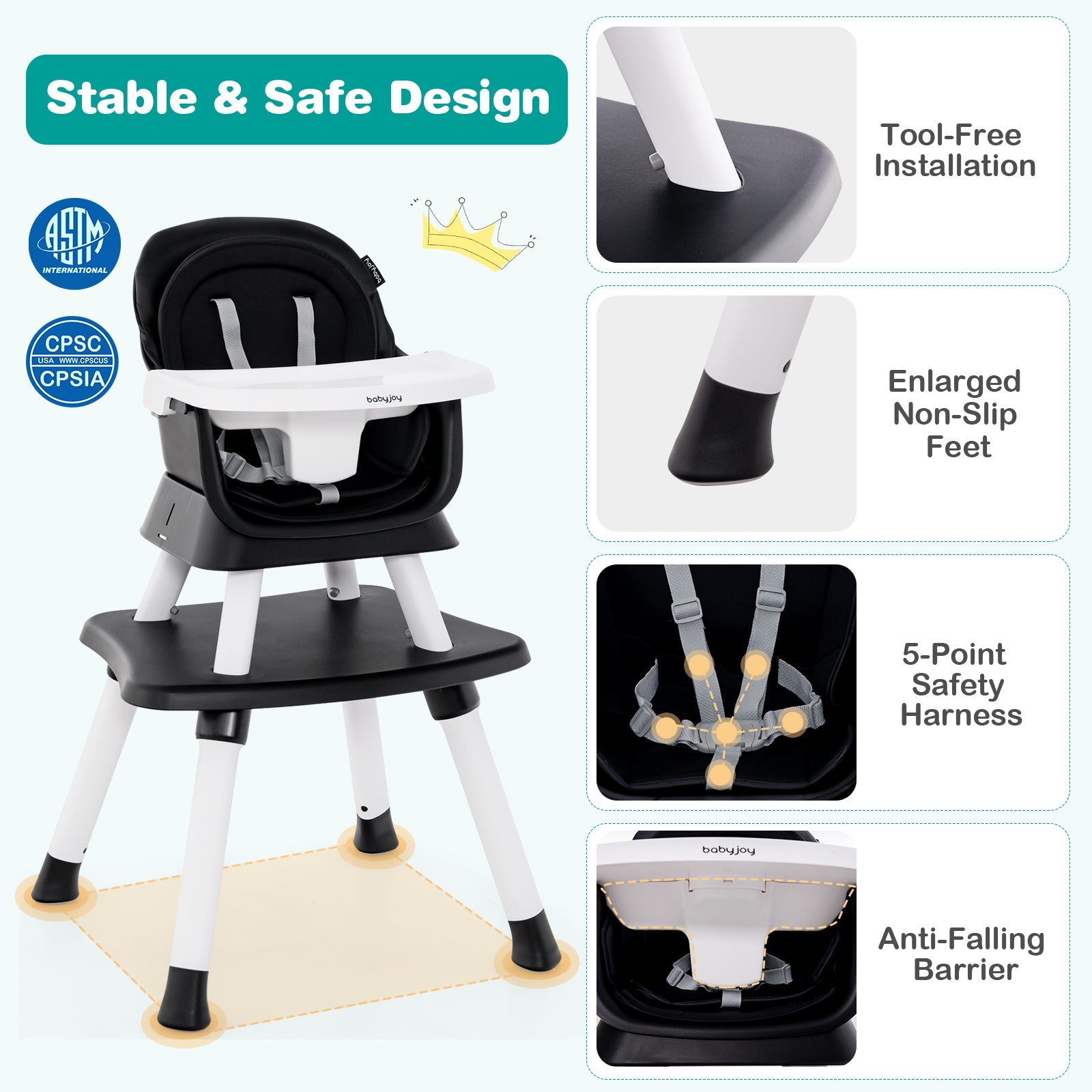 6-in-1 Convertible Baby High Chair with Removable Tray