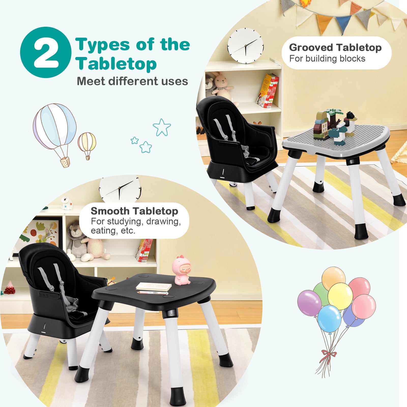 6-in-1 Convertible Baby High Chair with Removable Tray