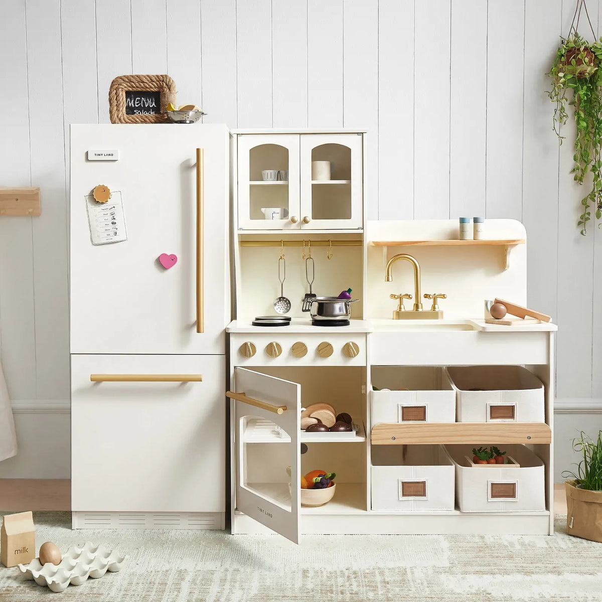 Tiny Land® Play Kitchen Accessories – Play Kitchen Fridge: Wooden Cabinet Refrigerator for Kids - LittleLullabyLoft