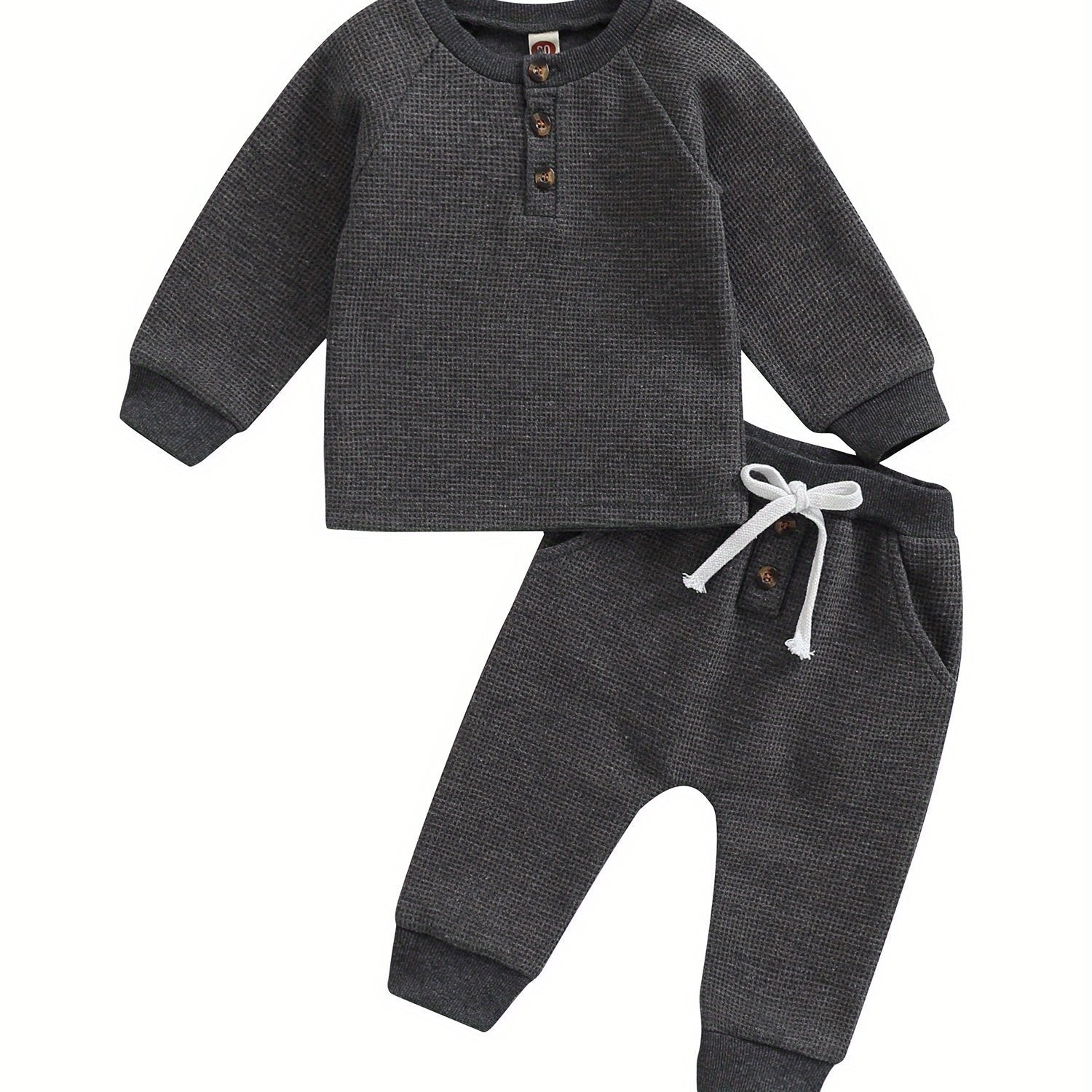 Toddler Thick Waffle Button Round Neck Clothing Set