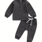Toddler Thick Waffle Button Round Neck Clothing Set - LittleLullabyLoft