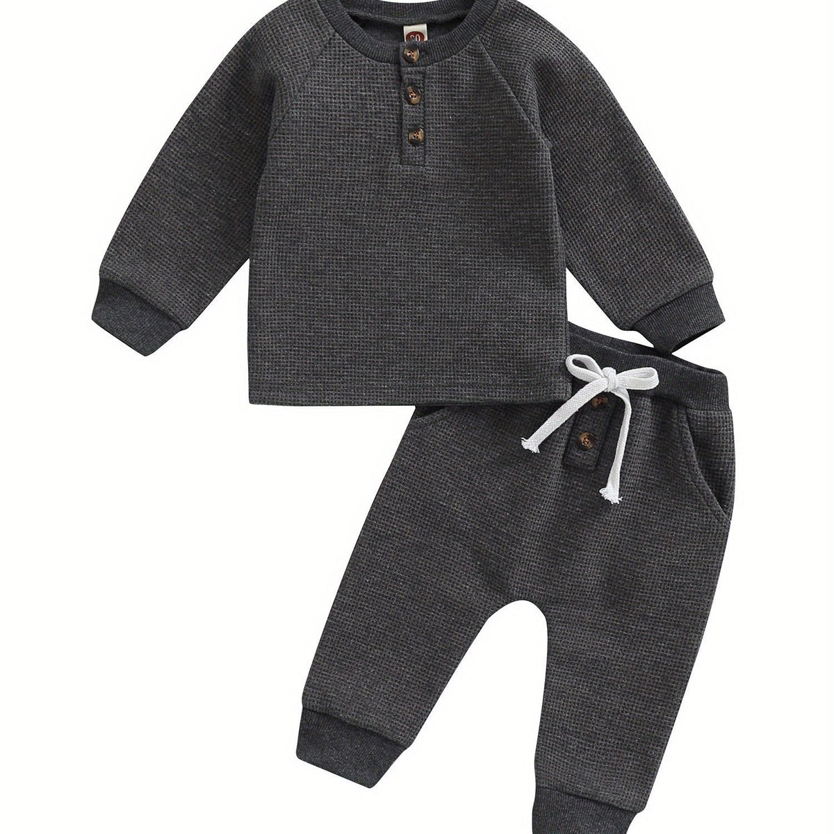 Toddler Thick Waffle Button Round Neck Clothing Set - LittleLullabyLoft