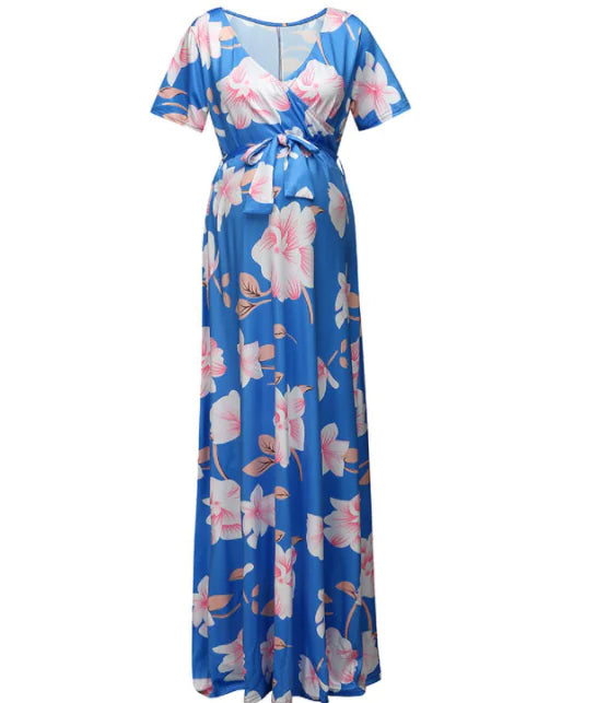 Floral V-Neck Maxi Maternity Dress for Everyday Elegance