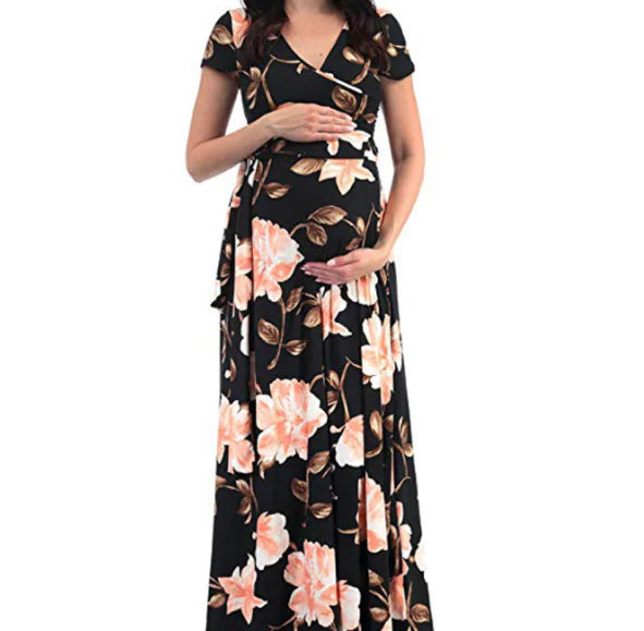 Floral V-Neck Maxi Maternity Dress for Everyday Elegance