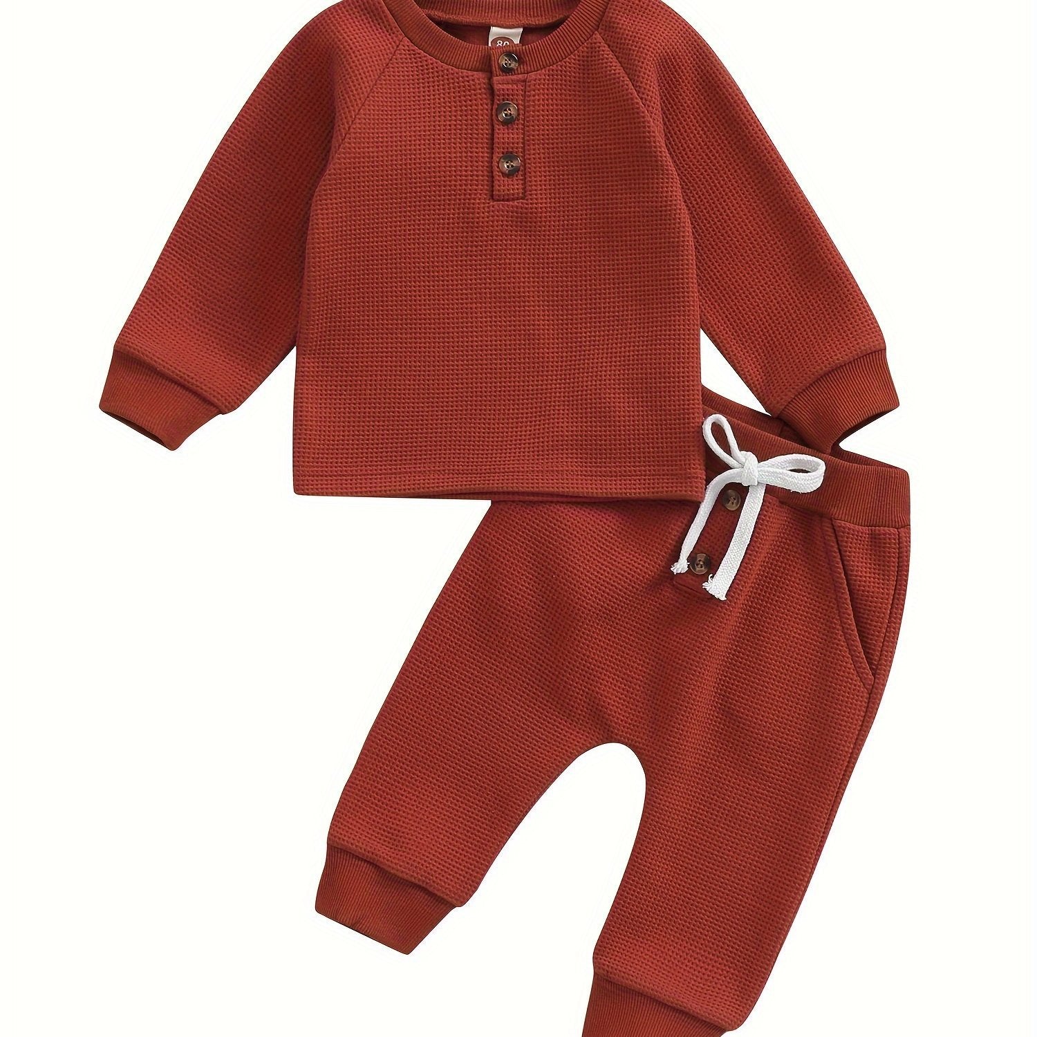 Toddler Thick Waffle Button Round Neck Clothing Set