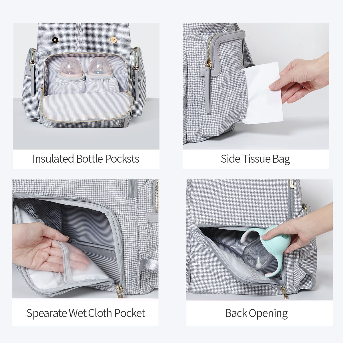 Waterproof Tweed Diaper Bag Backpack for Travel
