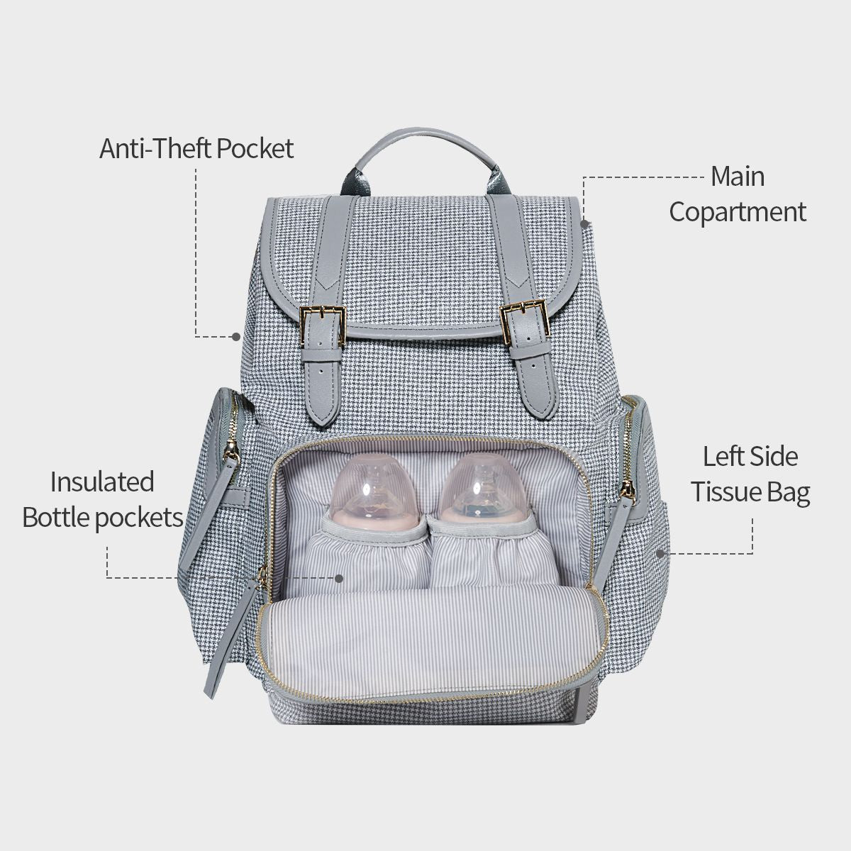 Waterproof Tweed Diaper Bag Backpack for Travel