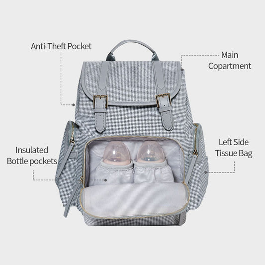 Waterproof Tweed Diaper Bag Backpack for Travel - LittleLullabyLoft