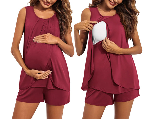 Maternity Nursing Pajama Set with Sleeveless Top