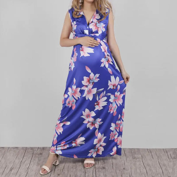 Floral V-Neck Maxi Maternity Dress for Everyday Elegance