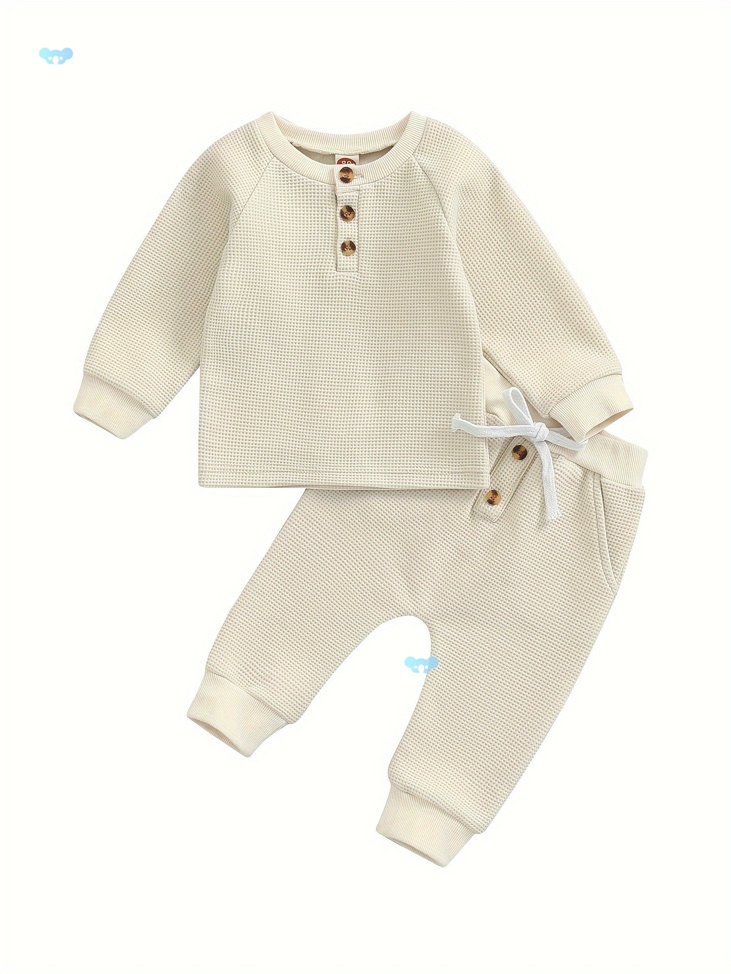 Toddler Thick Waffle Button Round Neck Clothing Set