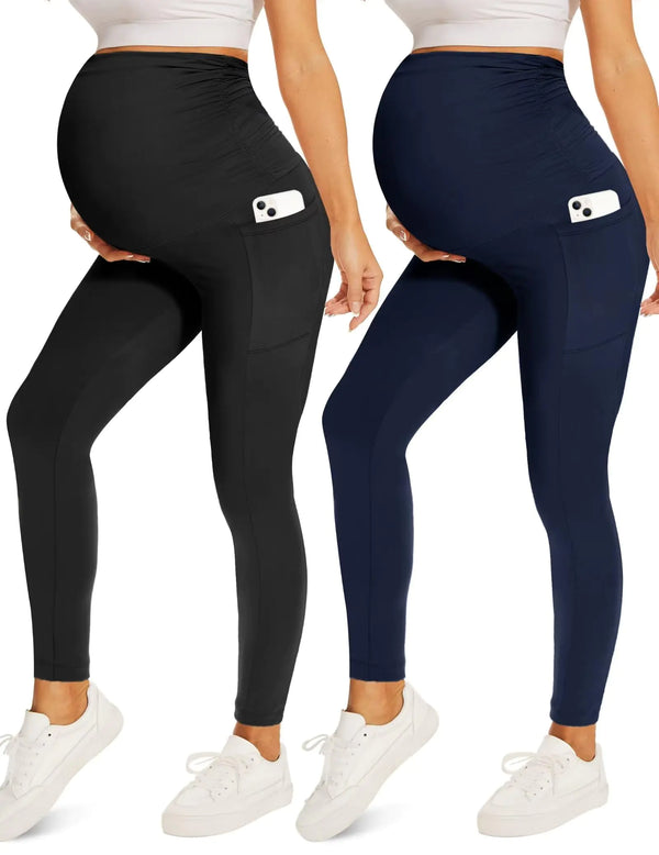 Maternity Leggings with Pockets Two-Pack Over-Belly Pants