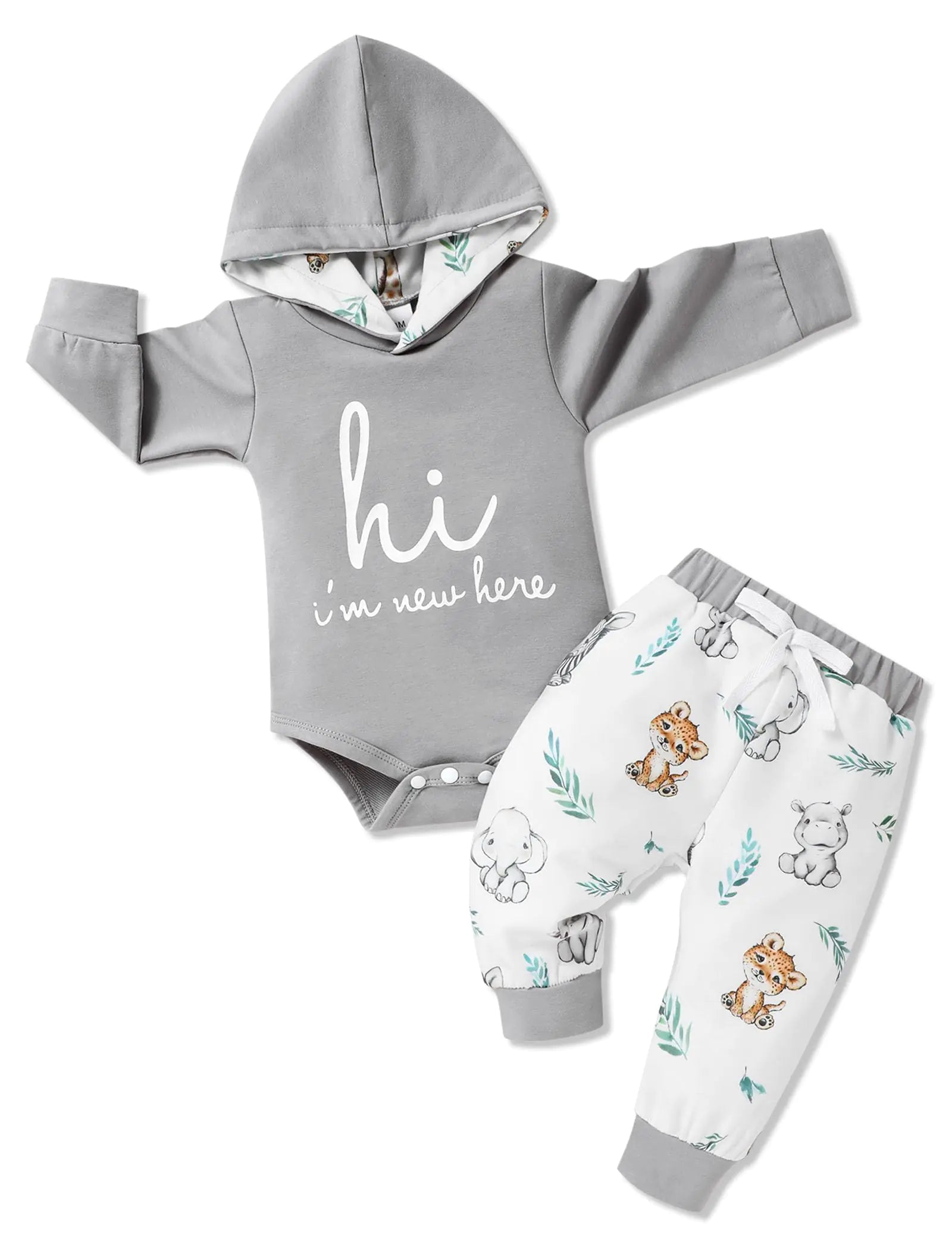 Gaupafmb Baby Boy Outfits | Letter Print Hoodies Romper | Cute Animal Pants Winter Baby Boy Clothes | 3-6 Months - # BAAA51210028