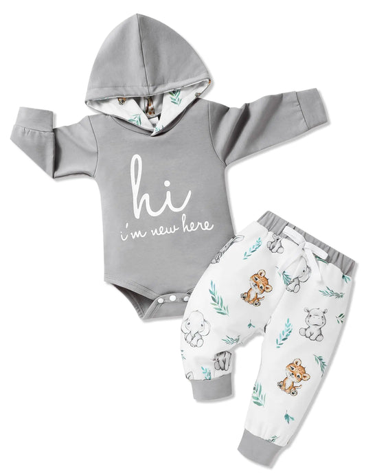 Gaupafmb Baby Boy Outfits | Letter Print Hoodies Romper | Cute Animal Pants Winter Baby Boy Clothes | 3-6 Months - # BAAA51210028 - LittleLullabyLoft