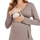 Solid V-Neck Long Sleeve Nursing Maternity Dress for Mothers - LittleLullabyLoft